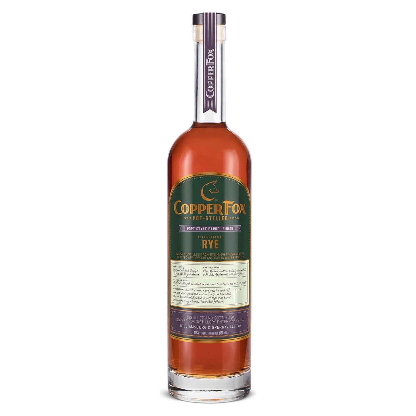 Copper Fox Distillery Port Style Barrel Finish Rye Whisky